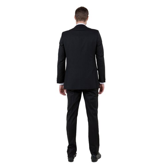 Mens Black Blazer Slim Fit w/ Satin Notch Lapel - Picture 2 of 4